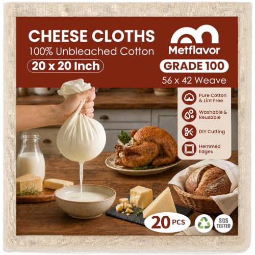 20Pcs Unbleached Cheese Cloths for Straining 20x20Inch Reusable Value Pack