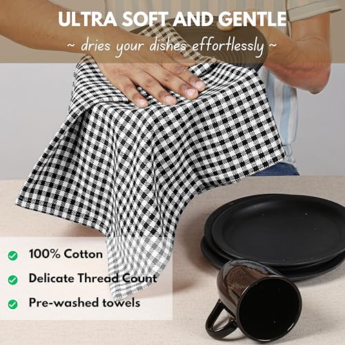 100% Cotton Gingham Farmhouse Kitchen Dish Towel 4 Pack 16"x26"