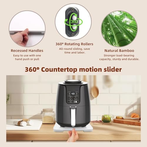 360° Rolling Tray Bamboo Appliance Slider for Kitchen Appliances