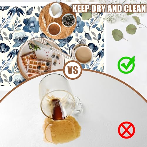 Blue Flowers Dish Drying Mat for Kitchen Counter Coffee Bar Mat Hide Stain Absorbent Coffee Mat with Non