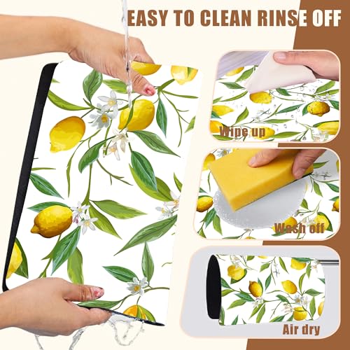 Lemon Fruits Coffee Mat Absorbent Dish Drying Mat for Kitchen Counter Hide Stain Rubber Backed Coffee Bar Accessories Fit Under Espresso Machine