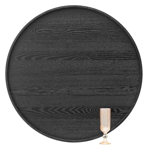 28 inch Round Solid Wood Serving Tray Extra Large Tea Coffee Snack Food Meals Serving Plate Non