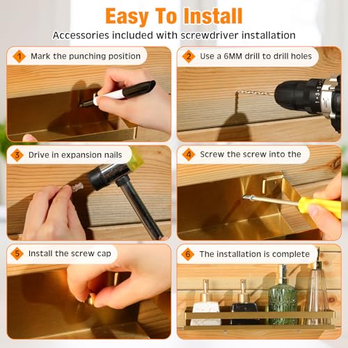 2 Pieces Stainless Steel Shelf Bathroom Shower Floating Shelves Wall Mounted Shower Caddy Basket Shelf Storage Organizer Shelves for Bathroom (2 Count)