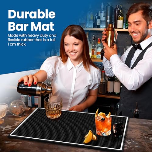 Premium Rubber Bar Mats for Countertop 18" x 12" White Edge Black Bar Mats for Bartending