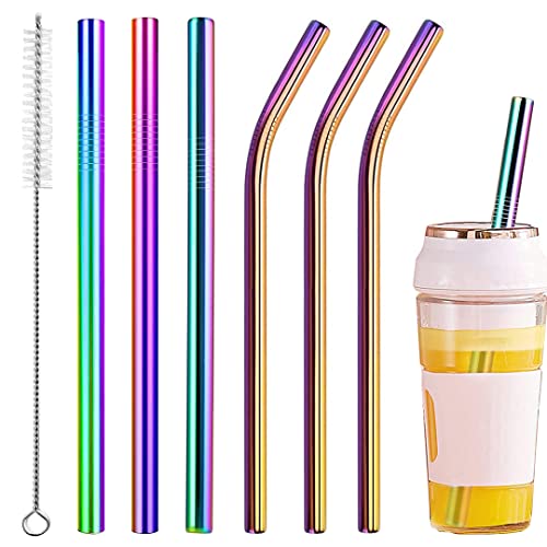 6 Pack 0.4" Wide Bore Reusable Stainless Steel Smoothie Straws (6 Count)