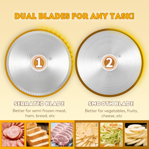 Meat Slicer 220W Electric Deil Food Slicer with 2 Removable 7.5" Blades