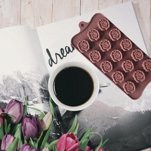 2PCS Rose Flower Chocolate Molds 15 Cavity Silicone Candy Molds Non