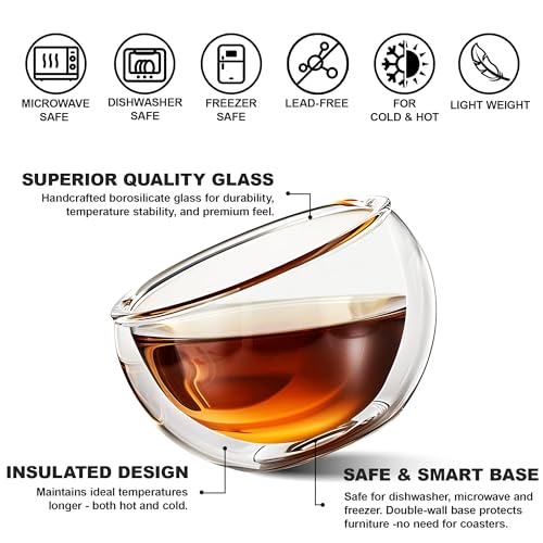 4 Pack Double Walled Glass Teacups Insulated Glasses (4 Count)