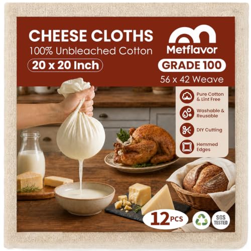 12Pcs Unbleached Cheese Cloths for Straining 20x20Inch Reusable Value Pack