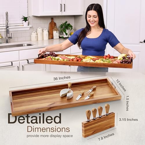 36" Acacia Large Charcuterie Boards for Party with Metal Handles