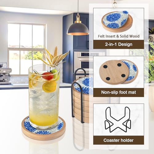 Wood Coasters Set of 6 with Holder