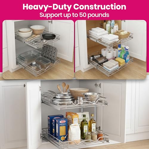 2-Tier Pull-Out Cabinet Organizer for Kitchen, 20" W x 21”D x 16.5" H