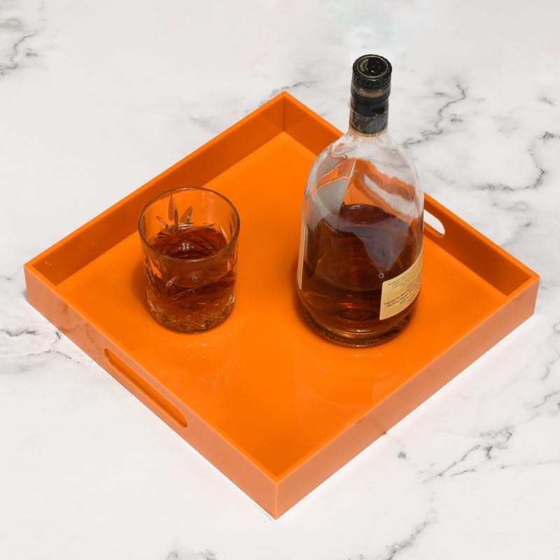 Orange Sturdy Acrylic Serving Tray with Handles