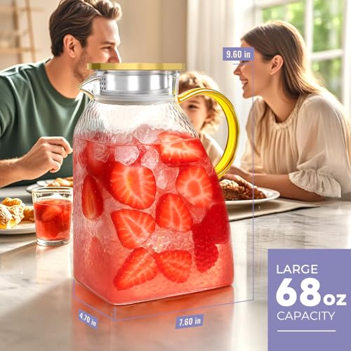 2 Pack Glass Pitcher With Handle And Lid (2 Count)