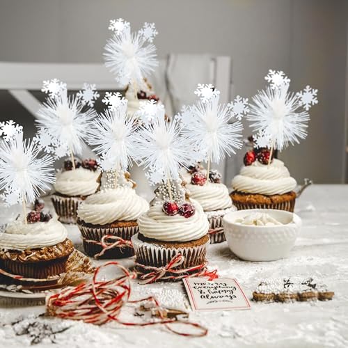 20Pcs Foil Firework Cupcake Toppers Sparkle Tinsel Cake Toppers Tinsel Drink Cake Decoration Cocktail Picks for Birthday Wedding Graduation Party Supplies White (20 Count)