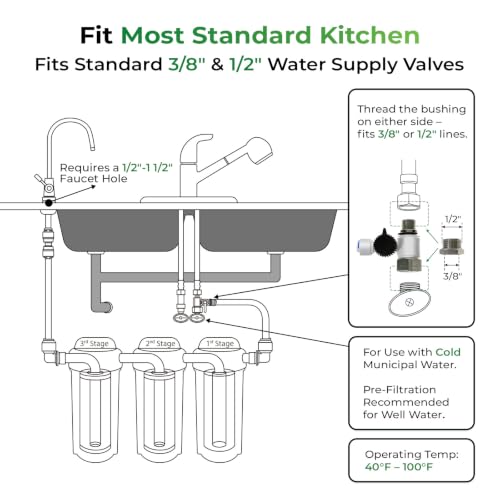 US31-NC 3-Stage Under Sink Water Filter System with Faucet, 1 Year