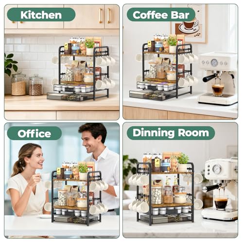 Coffee Bar Organizer Station Shelf Mug Holder for Countertop