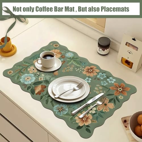 Scalloped Bohemian Boho Floral Flower Coffee Bar Mat Dish Drying Mats for Kitchen Counter