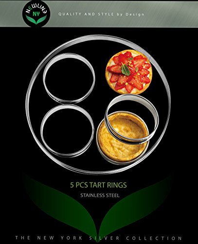 NewlineNY Stainless Steel 5 Pcs double rolled edges Circular Round Tart Rings (5 Count)
