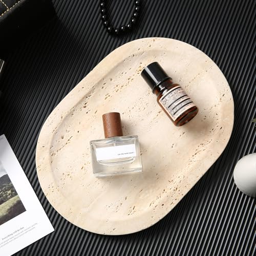 Natural Marble Decorative Tray Bathroom Counter Perfume Organizer Vanity Tray for Home Decor