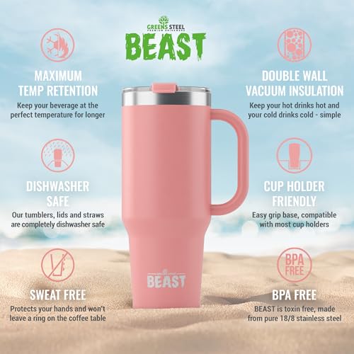 Beast 50 oz Tumbler with Handle Stainless Steel Vacuum Insulated Coffee Ice Cup Double Wall Travel Flask