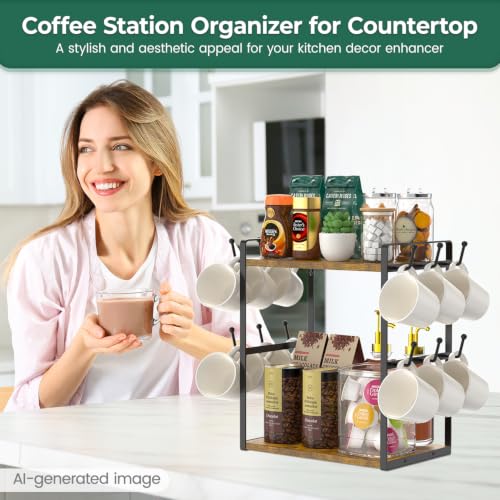 Coffee Station Bar Organizer Mug Holder Stand Countertop