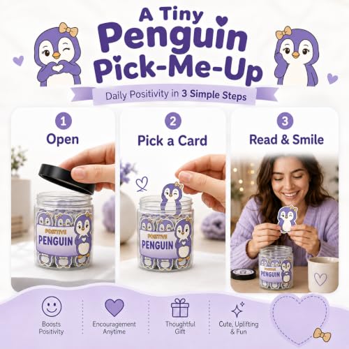 Positive Penguin Purple Jar with 60 Affirmation Cards (3 Count)