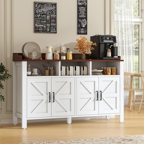 Buffet Cabinet with Storage Farmhouse with 4 Doors and 3 Open Compartments
