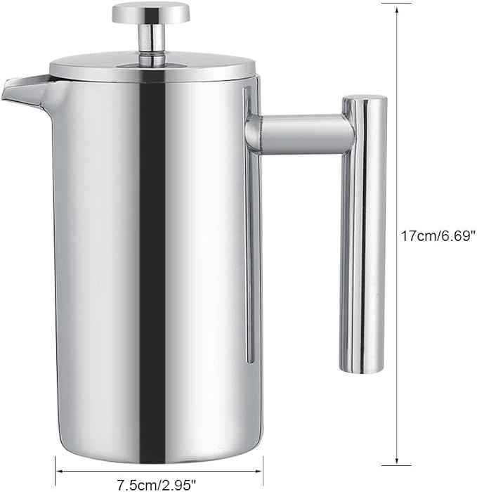 TOPINCN French Press Coffee Maker Stainless Steel Espresso & Tea French Press Maker- Double Wall,Rust-, 350ml