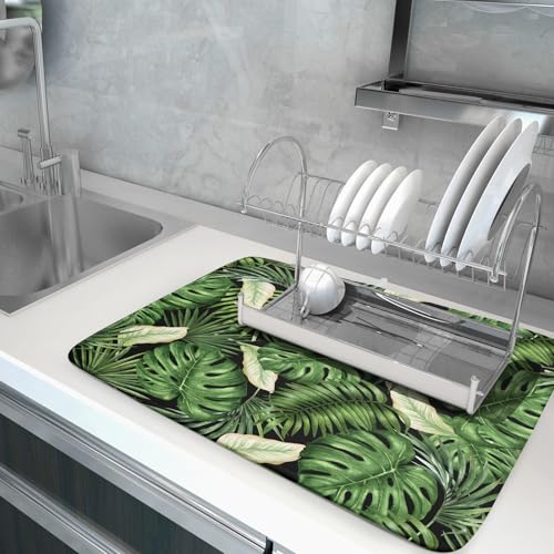 Tropical Palm Leaf Dish Drying Mat for Kitchen Countertop