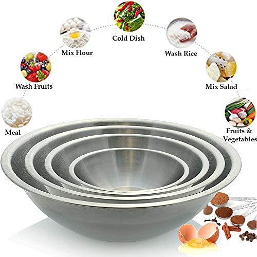 Large Stainless Steel Standard Weight Mixing Bowls Set