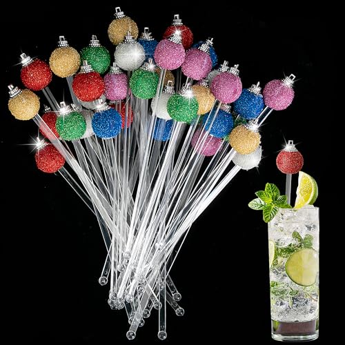 36 Pcs Christmas Glitter Ball Drink Stirrers