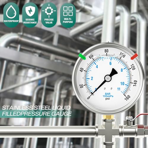 0 160PSI Stainless Steel Liquid Filled Pressure Gauge