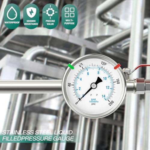 0 200PSI Stainless Steel Liquid Filled Pressure Gauge