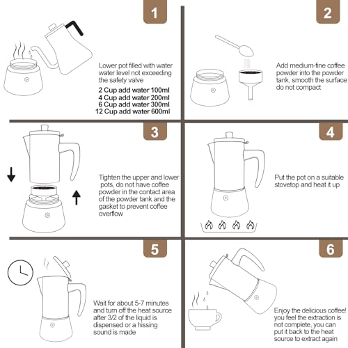 304 Thickened Stainless Steel Uncoated 4 Cup Moka Pot Coffee Maker