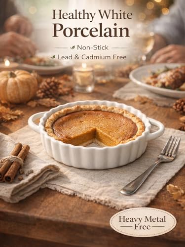 6in Ceramic Mini Pie Pan Set of 6 with Handles for Pie Quiche Tart. Easy to grip (6 Count)