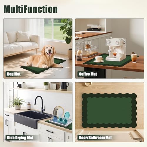 Green Scalloped Coffee Mat for Countertop Coffee Bar Mat Matt
