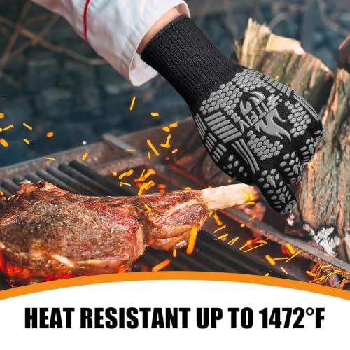BBQ Gloves 1472°F Heat Resistant with Silicone Grip Oven Mitts (2 Count)