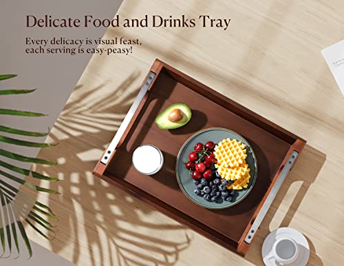Acacia Wood Serving Tray with Metal Handle