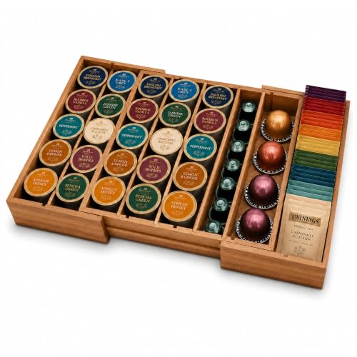 Expandable Acacia Wood Coffee Pod Drawer Organizer