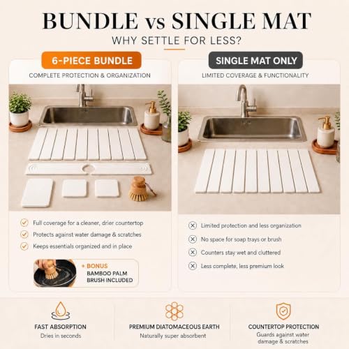 6 Pack Large Stone Dish Drying Mat for Kitchen Counter 23”x15” (6 Count)
