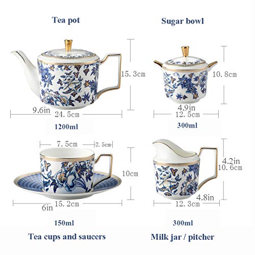 Utility 11 Pieces Tea Sets for Adults Tea Cup and Saucer Gift Set Bone China Tea Sets Wedding Tea Service Ceramic Coffee Cups Set Tea Cup and Saucers Teapots