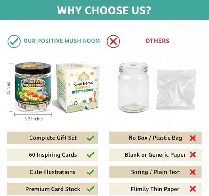 Positive Mushroom Jar with 60 Affirmation Cards, Emotional Support Mushroom, Christmas Mushroom Decoration, Mushroom Gifts For Women, Feel Better Cute Friend Gifts