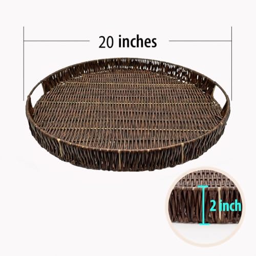 Round Ottoman Tray Large Wicker Serving Tray with Handles