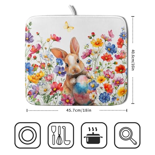 Spring Easter Rabbit Egg Dish Drying Mat for Kitchen Counter