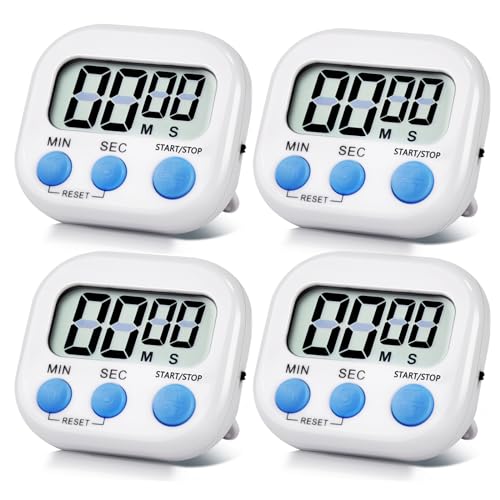 4 Pack White Digital Kitchen Timer Magnetic Digital Timer with Big Display Loud Ring Cooking Timers for Cooking (4 Count)