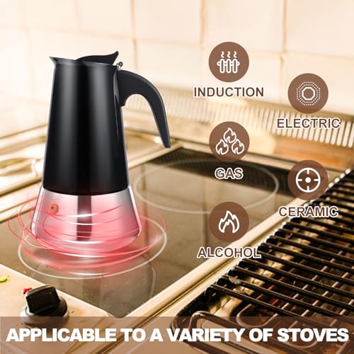2 Cup Stovetop Espresso Maker Stainless Steel Moka Pot Stove Top Percolator Italian Coffee Makers Capable Mocha Greca Machine Cafe Classic Induction Cookers for Home and Camping 100ml 3.3oz