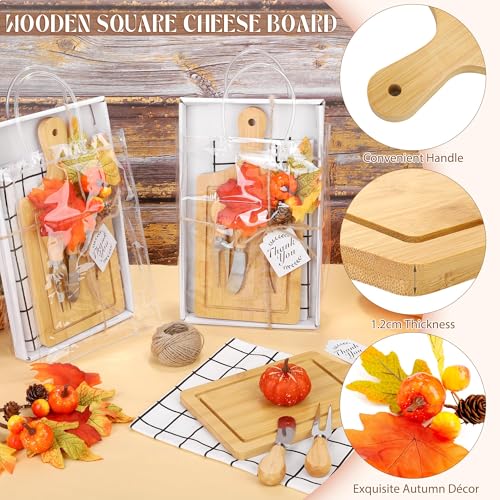 6 Sets Fall Baby Shower Favors 43 Pcs Wooden Square Cheese Board with Knives Forks Kitchen Towels Tags