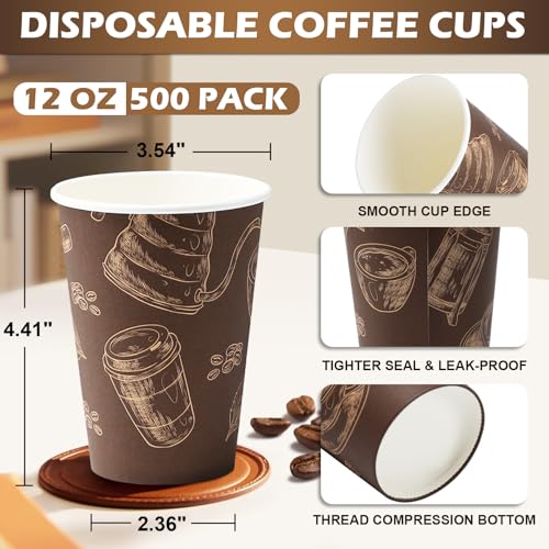12 oz 500 Pack Disposable Coffee Cups (500 Count)