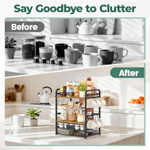 Coffee Bar Organizer Station Shelf Mug Holder for Countertop